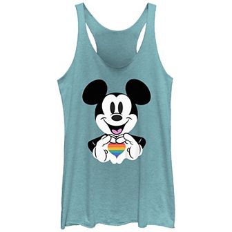 Disney's Mickey Mouse Rainbow Heart Sign Juniors' Tri-Blend Racerback Tank Top