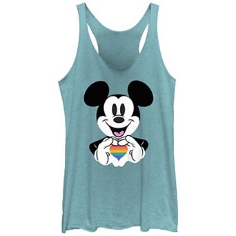 Disney's Mickey Mouse Rainbow Heart Sign Juniors' Tri-Blend Racerback Tank Top