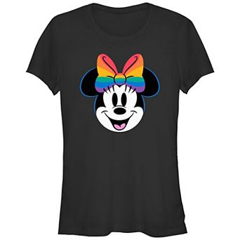 Disney's Minnie Mouse Rainbow Print Bow Juniors' Fitted Graphic Tee