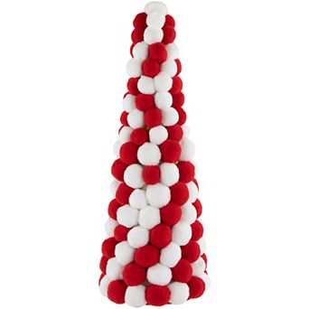Northlight 15 in Red & White Candy Cane Pom Pom Christmas Tree Table Decoration