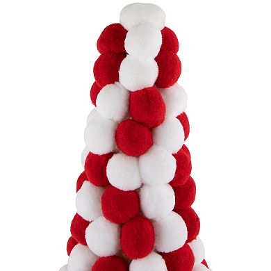 Northlight 15-in. Red & White Candy Cane Pom Pom Christmas Tree Table Decoration