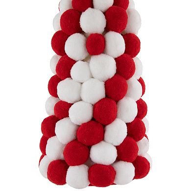 Northlight 15-in. Red & White Candy Cane Pom Pom Christmas Tree Table Decoration