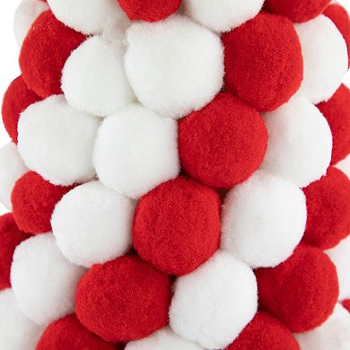 Northlight 15-in. Red & White Candy Cane Pom Pom Christmas Tree Table Decoration