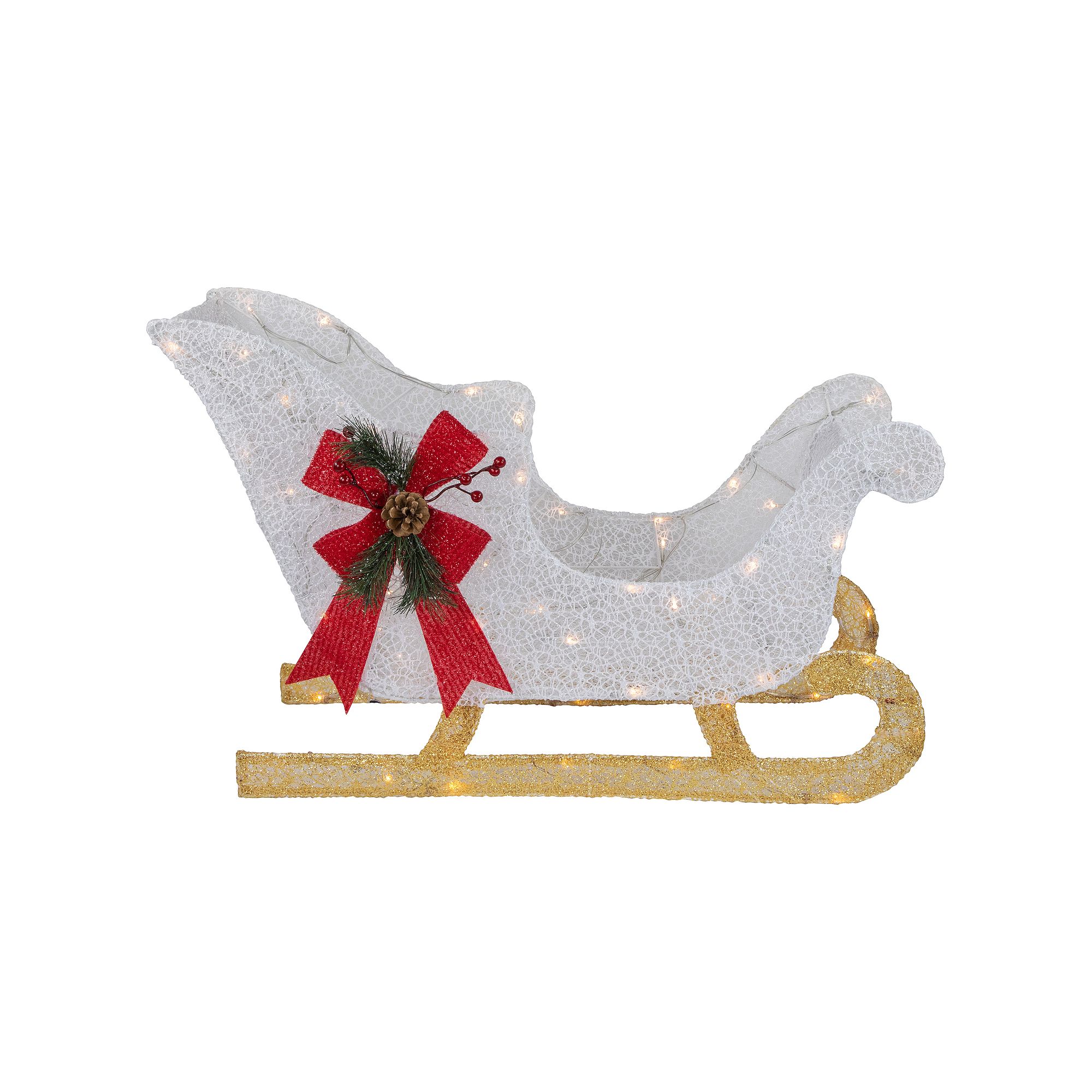 Northlight 30.25 in. LED Lighted Glittery White Sleigh Outdoor Christmas De