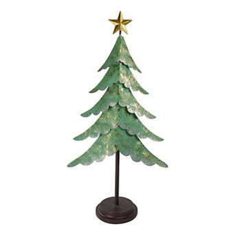 Northlight Rustic Green & Gold Layered Christmas Tree With a Star Table Decor