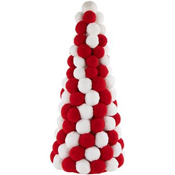 Northlight White and Red Pom Pom Tree Christmas Table Decor