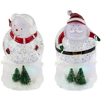 Northlight 2 pc LED Lighted Color Changing Skiing Santa & Snowman Acrylic Christmas Snow Globes Set