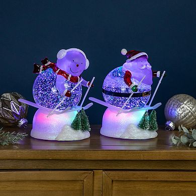 Northlight 2-Piece LED Lighted Color Changing Skiing Santa & Snowman Acrylic Christmas Snow Globes Set