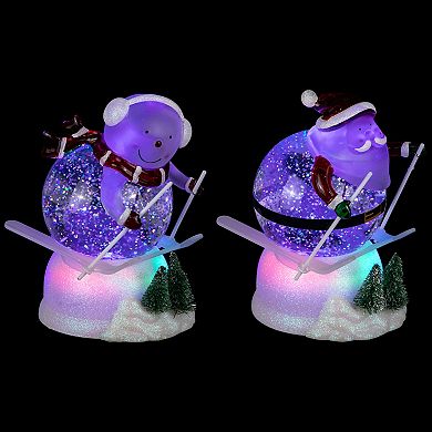 Northlight 2-Piece LED Lighted Color Changing Skiing Santa & Snowman Acrylic Christmas Snow Globes Set