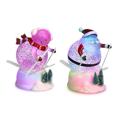 Northlight 2-Piece LED Lighted Color Changing Skiing Santa & Snowman Acrylic Christmas Snow Globes Set