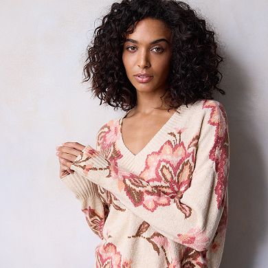 Women's LC Lauren Conrad Floral V-Neck Pullover Sweater