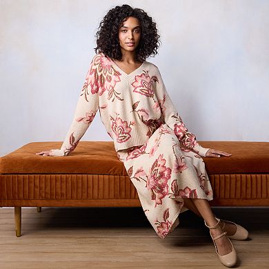 Women's LC Lauren Conrad Floral V-Neck Pullover Sweater