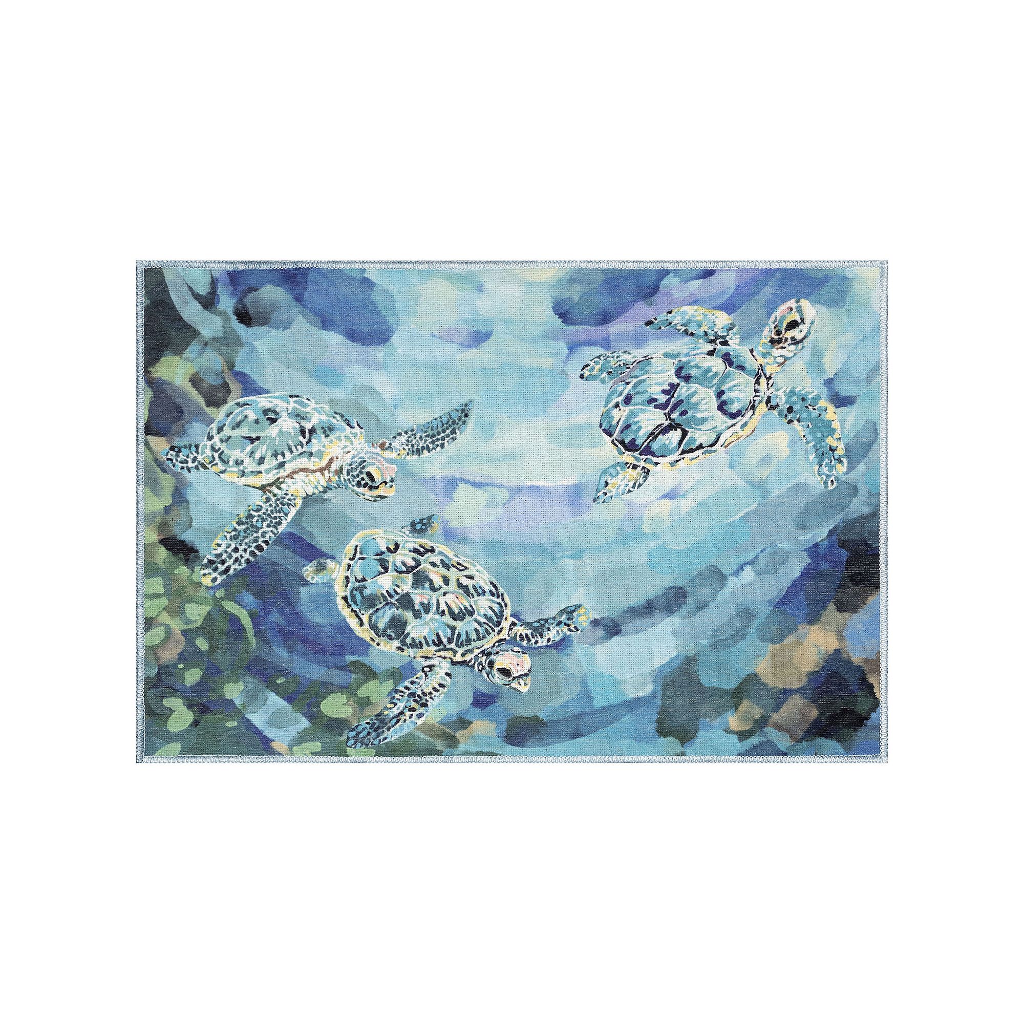 Liora Manne Impressions Sea Turtles Indoor/Outdoor Mat, Blue