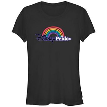 Disney's Logo Rainbow Background Juniors' Fitted Graphic Tee