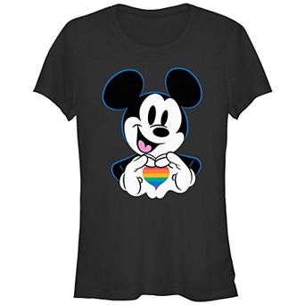 Disney's Mickey Mouse Heart Rainbow Filled Hands Juniors' Fitted Graphic Tee