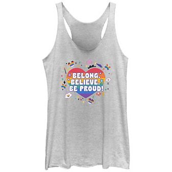Disney's Mickey Mouse And Minnie Mouse Icons Belong Believe Be Proud Juniors' Tri-Blend Racerback Tank Top