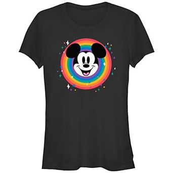 Disney's Mickey Mouse Rainbow Stamp Juniors' Fitted Graphic Tee