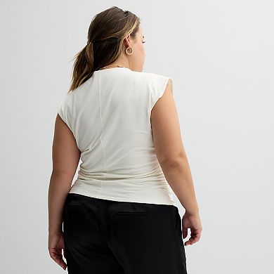 Juniors' Plus SO® Mock Neck Ruched Knit Top