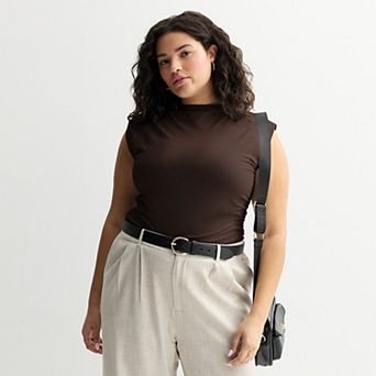 Juniors' Plus SO® Mock Neck Ruched Knit Top