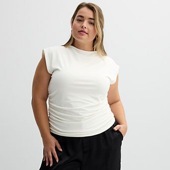 Juniors' Plus SO® Mock Neck Ruched Knit Top