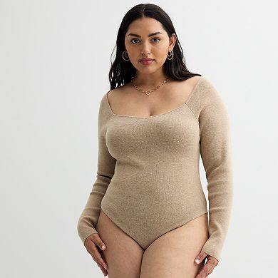 Juniors' Plus Size SO Long Sleeve Sweater Bodysuit