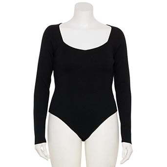 Juniors' Plus Size SO Long Sleeve Sweater Bodysuit