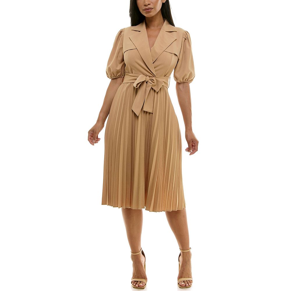 Summer Bodycon Dress Women Khaki Long Sleeve Pleated Shirt Dress Office Ladies Solid Lapel Casual Mini Dress