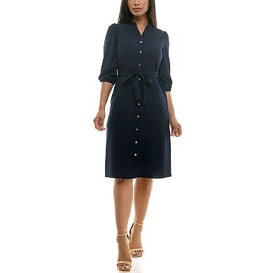 Nanette Lepore Women's Belted Button Front Stretch Denim Shirt Mini Dress