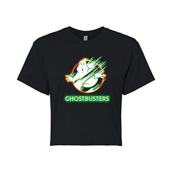 Juniors' Ghostbusters Neon Cropped Tee