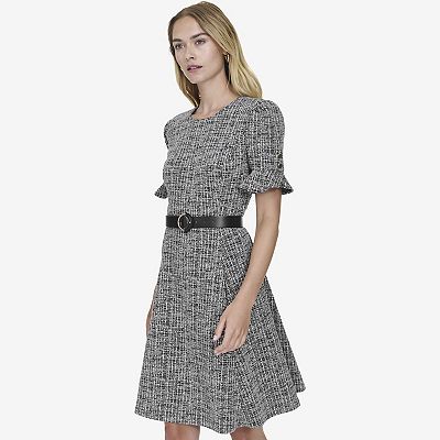 flounce flare dress Studded Fit and Flare Ruffle Flounce Sweater Dress Black