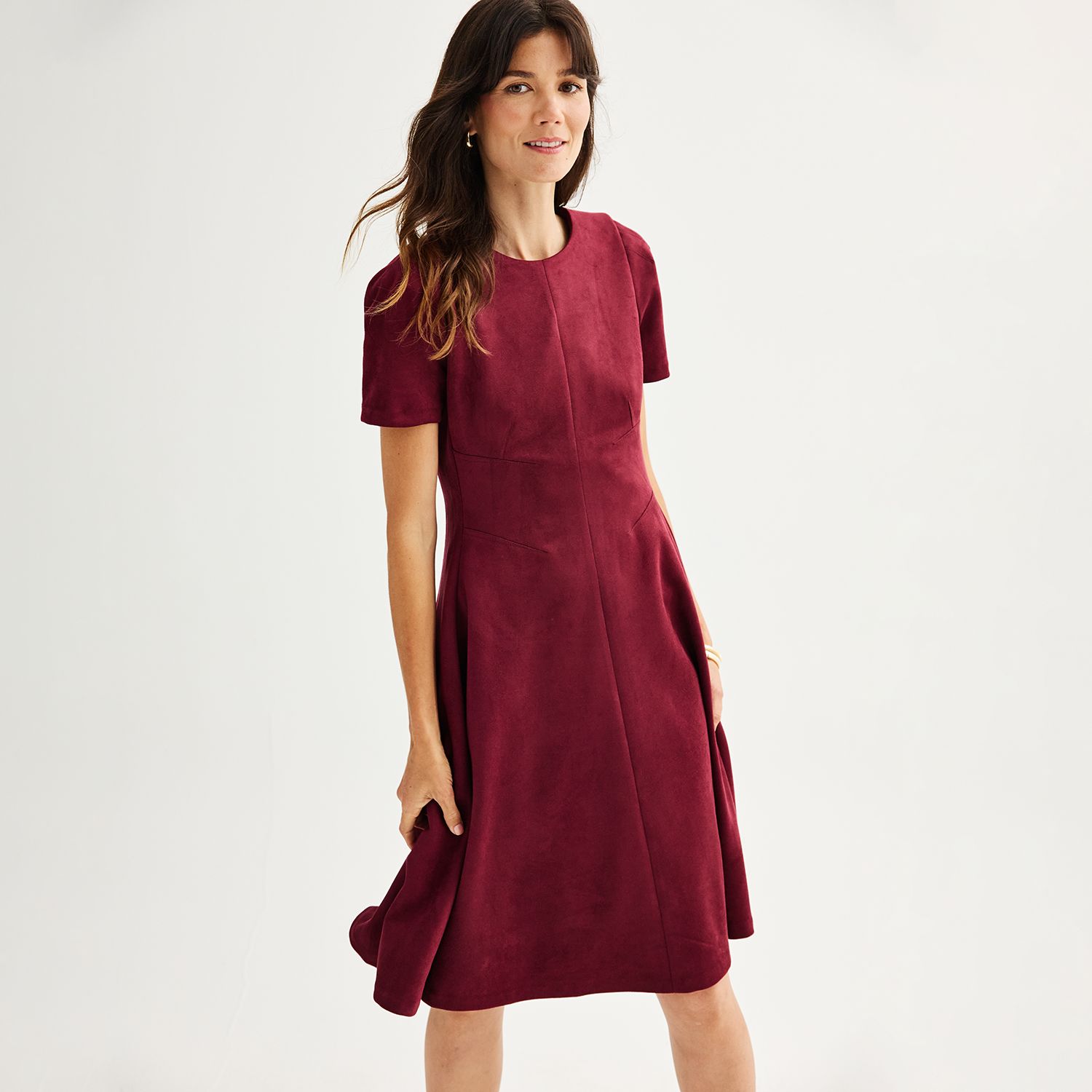 Women's Boho Floral Midi Dress - Short Sleeve Crewneck A-Line Summer Dress With Pockets, Knee Length