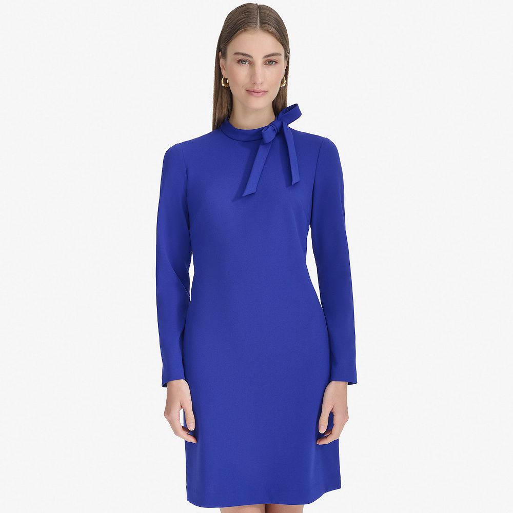 Women's Andrew Marc Long Sleeve Tie Neck Shift Dress