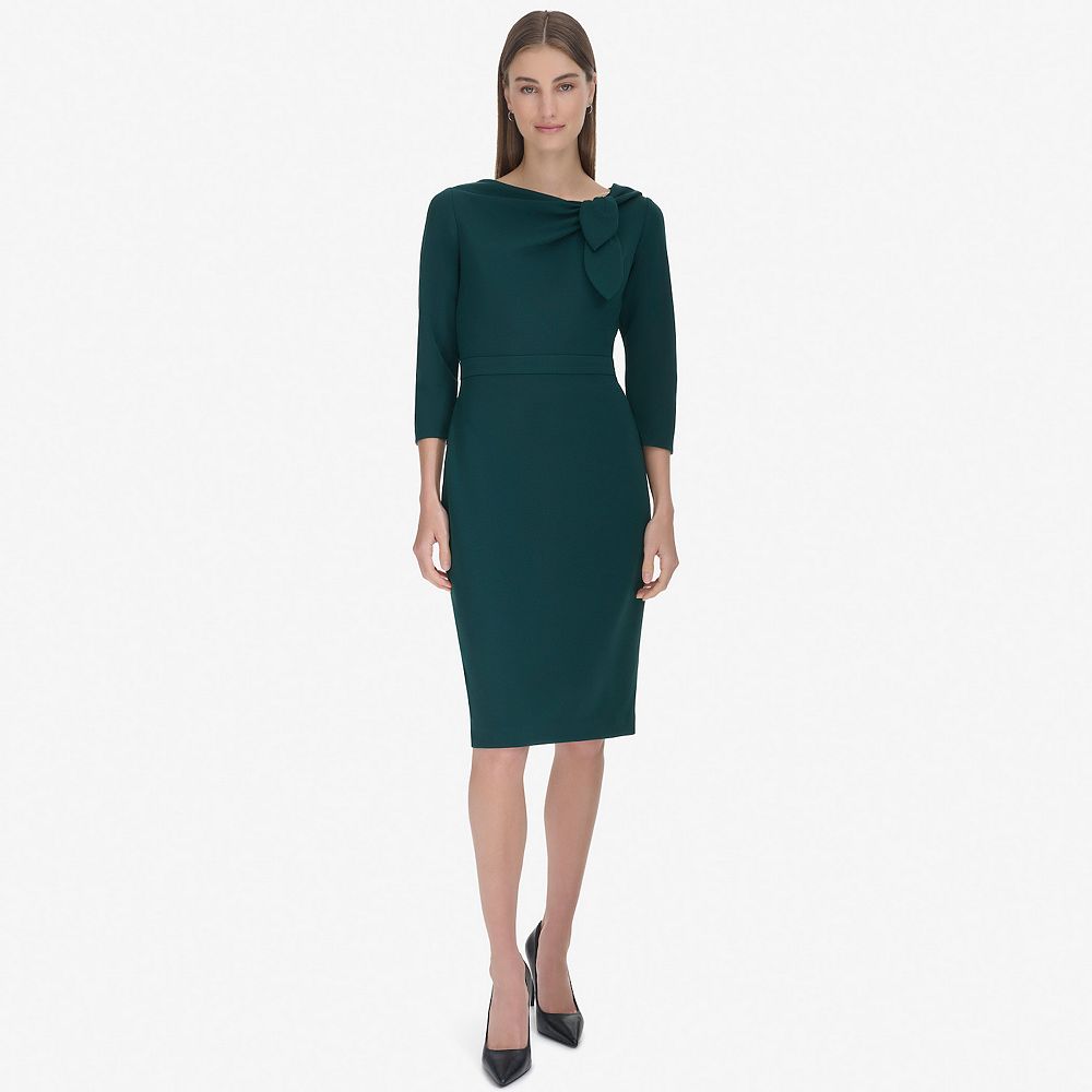 Women's Andrew Marc Elbow Sleeve Neck Tie Sheath Dress