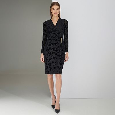 chinese dress ladies CurveWow Long Sleeve Wrap Dress Black/White Floral – Curvewow main image 1