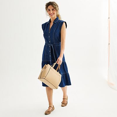 white christmas dresses Denim Ruffle Dress
