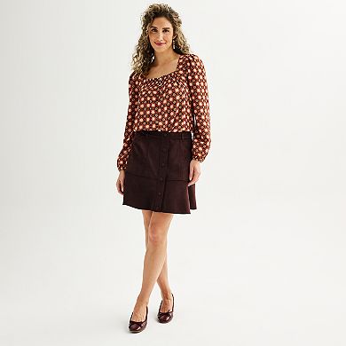 Women's Draper James Allover Geo Print Long Sleeve Squareneck Top