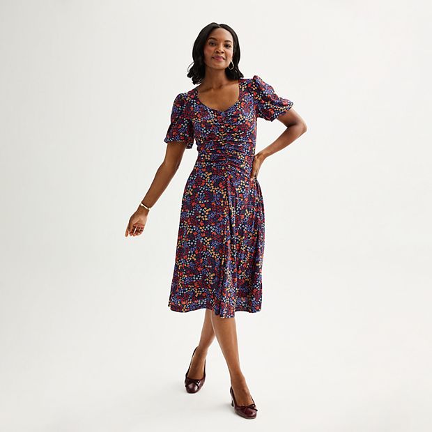knee length dresses for ladies Cream Ditsy Floral Saffy Midi Dress main image 1