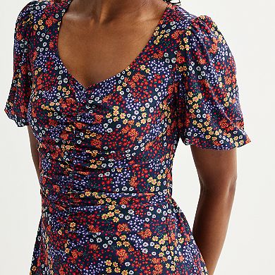 Women's Draper James Ditsy Floral Puff Sleeve Ruched Midi Dress