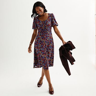 Women's Draper James Ditsy Floral Puff Sleeve Ruched Midi Dress