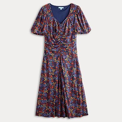 Women's Draper James Ditsy Floral Puff Sleeve Ruched Midi Dress