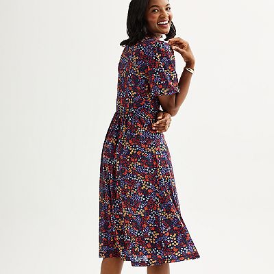Women's Draper James Ditsy Floral Puff Sleeve Ruched Midi Dress