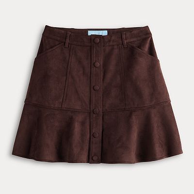 Faux suede button front skirt best sale