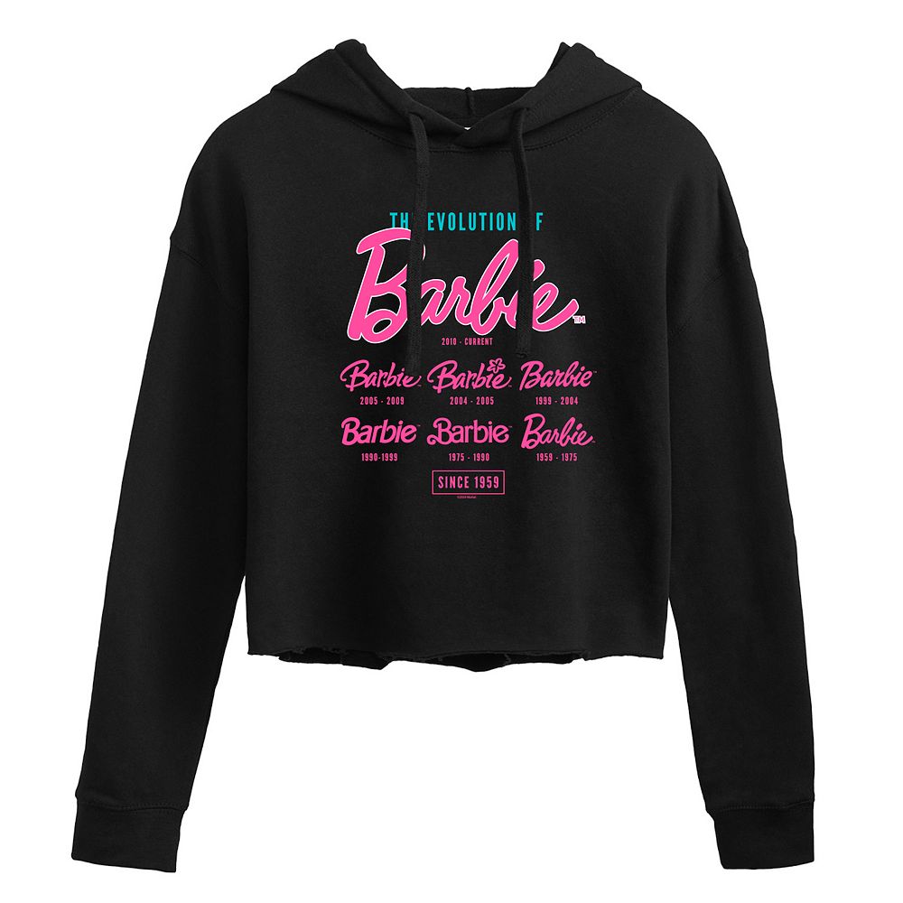 Juniors' Barbie Evolution of Barbie Logo Cropped Hoodie, Girl's, Size: Large, Black, image size:1000x1000