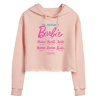 Juniors' Barbie® Evolution of Barbie Logo Cropped Hoodie