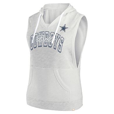 Women's Fanatics Branded Oatmeal Dallas Cowboys Lounge Script Sleeveless V-Neck Pullover Hoodie