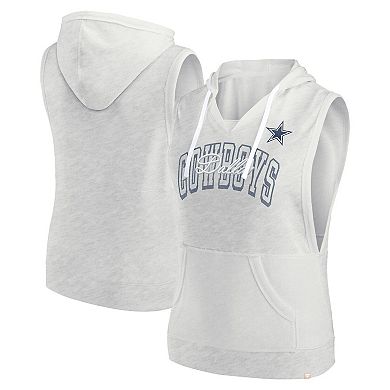 Women's Fanatics Branded Oatmeal Dallas Cowboys Lounge Script Sleeveless V-Neck Pullover Hoodie