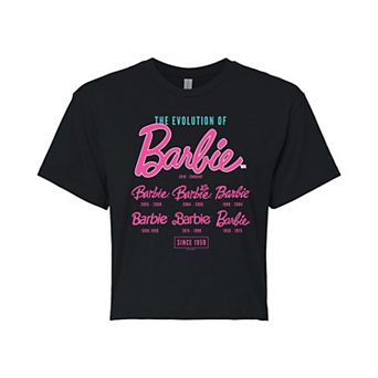 Juniors' Barbie® Evolution of Barbie Logo Cropped Tee