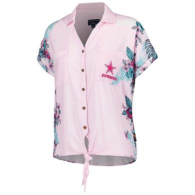 Women's Margaritaville Pink Dallas Cowboys Stadium Tie-Front Button-Up Shirt