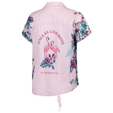 Women's Margaritaville Pink Dallas Cowboys Stadium Tie-Front Button-Up Shirt