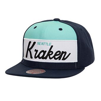 Men's Mitchell & Ness Deep Sea Blue Seattle Kraken Retro Script Colorblock Snapback Hat